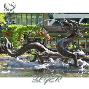 Estátua de dragão chinês decoração de jardim metal animal escultura de dragão em bronze