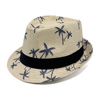Topi Jazz Pria Eropa Amerika Terlaris, Topi Jerami Kecil Berpinggiran Tipis, Topi Jerami Musim Panas Pelindung Matahari dengan Sablon Sutra