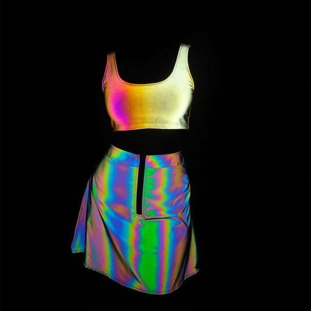 New Arrival Fashion Nightclub Style Bright rainbow Reflective Skirt A-Line Party Underwear Dress