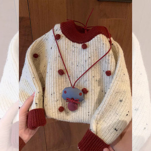 Girls Sweater Thickened Warm Knitted Base Layer Winter Clothing Checkered Solid Color Cotton Material For Children - Product Image 5