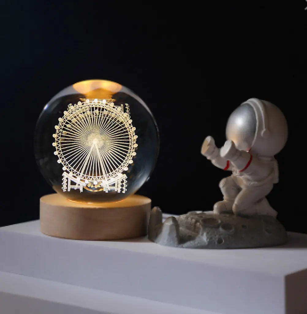 3D Art sfera di cristallo lampada di notte luminosa sfera di cristallo decorazione sistema solare luci notturne Desktop decorazione per la casa