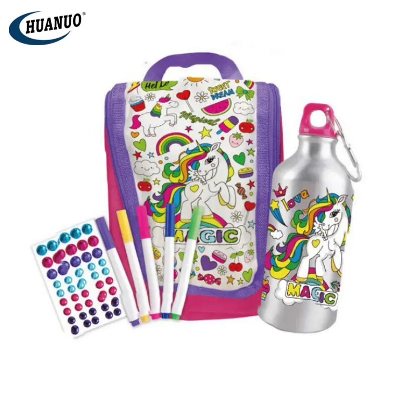 Newest 2 IN 1 Drawing Doodle Water Bottle & Handbag Color Painting Toys Child Other Educational DIY Drawing Set With 3D