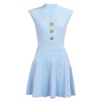 Automne hiver femme tricoté col en v sans manches mode couleur unie tricots courts Mini robes élégant bureau dame vêtements
