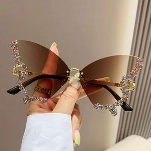 Women's Luxury diamond butterfly <b>Oversized</b> <b>Sunglasses</b> Women's Gradual Change Glasses diamond Frameless butterfly <b>Sunglasses</b> - Product Image 6