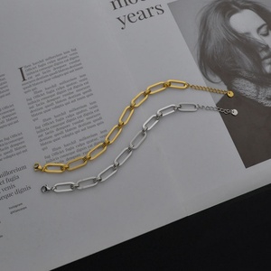 Bracelet et Collier Unisexe en Acier Inoxydable Plaqué Or 14 carats, Chaîne Tendance Maille Boîte, Maille Trombone, Maille Rolo, pour Usage Quotidien et Mariage - Product Image 2