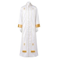 Costume de Prêtre pour Homme, Robe Soutane Romaine en Satin, Broderie Croix Argentée et Dorée, Tenue de Scène pour Halloween