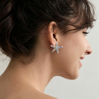 Boucles d'oreilles pendantes QX en argent sterling 925 avec zircon coloré, motif étoile de mer bleue estivale, pour femme, boucles d'oreilles clous exquises et originales