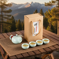 Kit de cérémonie du thé chinois traditionnel, théière en céramique vernissée et quatre tasses avec boîte cadeau en kraft pour collectionneurs et cadeaux