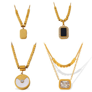 Collar con Colgante Geométrico Retro Francés, Cuadrado Negro de Acero Inoxidable con Diamantes, Joyería para Mujer, Regalo - Product Image 5