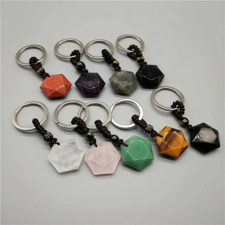 Fashion Natural Stone Pendant Keychain Natural Quartz Stone Key Rings Pink Crystal Key Chains Accessories Jewelry Gift