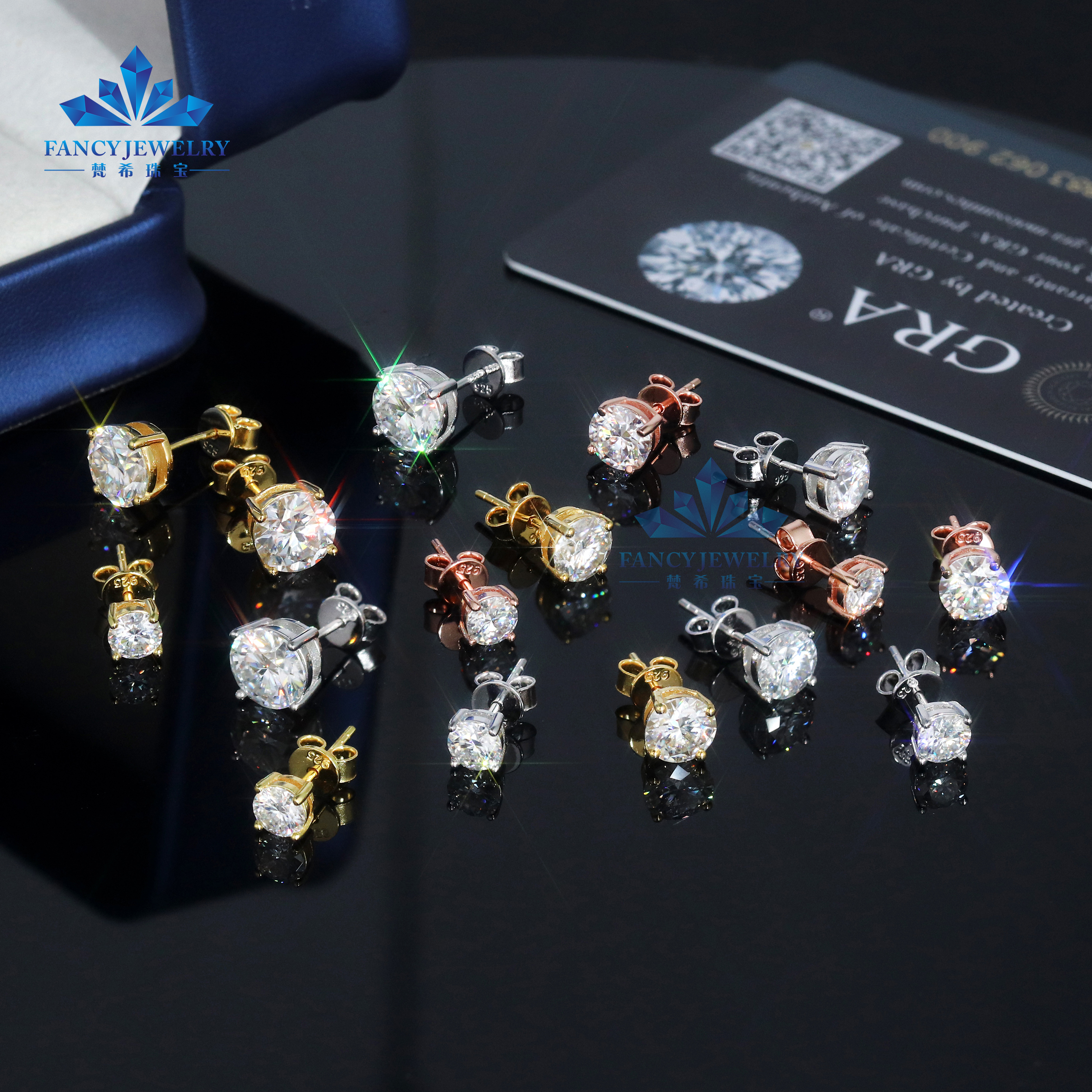 RTS 925 Sterling Silver Moissanite Diamond Stud Earrings
