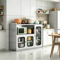 Meuble de rangement multifonctionnel moderne en acier inoxydable pour cuisine, avec compartiment ouvert pour micro-ondes, simple et autonome
