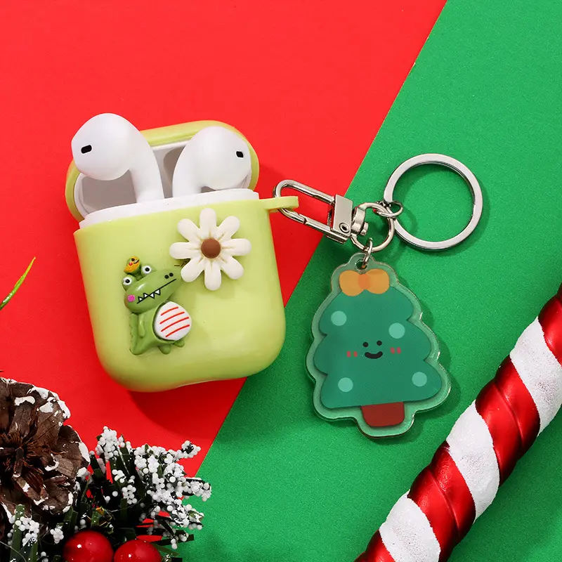 Airpods taşıma çantası anahtarlık akrilik karikatür anahtarlık noel hediyesi dekorasyon kolye noel ağacı anahtarlık kadınlar