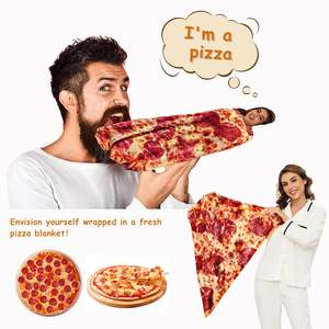Couverture de pizza réaliste taille <span class=keywords><strong>adulte</strong></span> couverture de nourriture drôle couverture de nouveauté ronde en peluche douce pour lit canapé ou voyage - Product Image 2