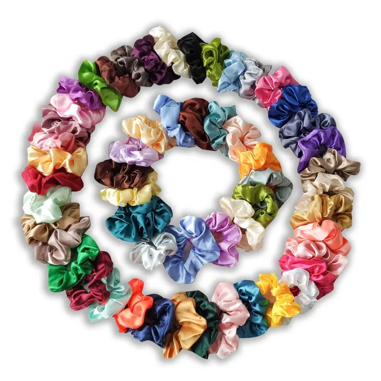 MIO 54 Farben sortiert benutzer definierte Verpackung Mode Damen Bulk elastische Haar Haar gummis Solid Satin Kopf Krawatten Pferdes chwanz Schleife für Mädchen
