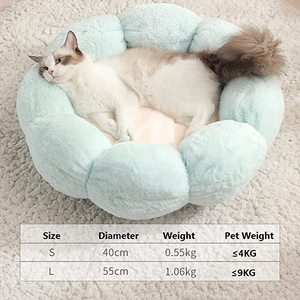Cama de gato de Donut de felpa calmante, camas divertidas para gatos con flores, cama bonita y acogedora para gatos y perros - Product Image 5