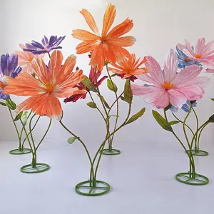 Joyflower Bunga Krisan Raksasa Multiwarna, Set Bunga Krisan Raksasa Kerajinan Kertas Bunga Aster Buatan untuk Pajangan Dekorasi Jendela