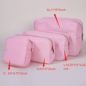 Nieuwe Nylon Tas Gepersonaliseerde Chenille Patches Rits Pouch Nylon Make-Up Tas Hot Roze Groothandel Cosmetische Zakken - Product Image 5