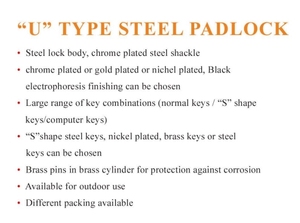 安全なU型スチール製南京錠盗難防止防水キー付き研磨中国製 - Product Image 4