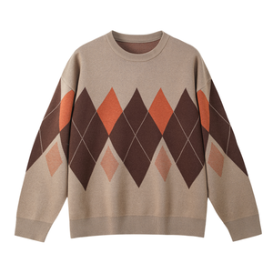Pull en tricot Argyle en mélange coton-acrylique, motif géométrique rétro pour hommes, toucher doux et tissage durable, logo personnalisé, vente en gros - Product Image 3