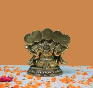 Statue de Ganesh Panchmukhi en laiton artisanal de qualité supérieure avec figurine de rat, fabriquée au Rajasthan, faite à la main - Product Image 2