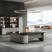Bureau de direction moderne en L T03 avec hub USB à refroidissement actif, verrou de sécurité écologique et armoire latérale intégrée
