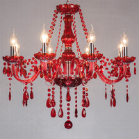 Lustre en cristal rouge en verre pour villa, chambre, hôtel, bar, éclairage suspendu intérieur Zhongshan