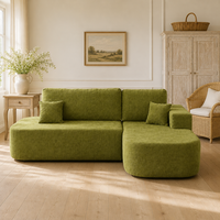 Olivgrünes Jacquard-Chenille L-förmiges Ecksofa-Set mit Chaiselongue Langlebiges Schaumstoffgefülltes Wohnzimmer-Schlafzimmer-Möbelstück