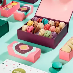 Grosir penutupan magnetik bentuk buku kotak Macaron untuk biskuit makanan penutup Macaron kotak pertarungan pemasok