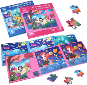 Livre de puzzles magnétiques pour enfants, conte de fées, <span class=keywords><strong>monde</strong></span> sous-marin, 2 en 1, 40 pièces, en bois, découpe laser, non toxique, finition mate, boîte cadeau, OEM - Product Image 1