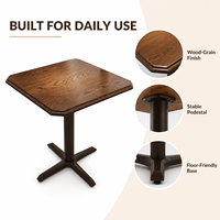 Table de bistrot carrée en bois grainé de 60 cm avec base en piédestal noir pour café, restaurant, salle à manger