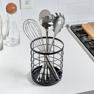 Usine En Gros Cuisine En Acier Inoxydable Cuillère Baguettes Couteau et Fourchette Panier De Rangement En Acier Noir Autoportant Ustensile Pot - Product Image 2