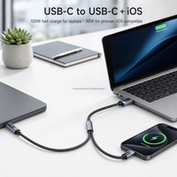 Câble USB-C vers USB-C avec affichage LED de puissance double sortie 100W+30W, cordon de charge tressé pour MacBook, iPad, iPhone 15, Samsung