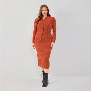 Conjunto de 2 Piezas de Ropa de Invierno para Mujer 2026, Talla Grande, Color Terracota, Estilo Casual, Cárdigan y <span class=keywords><strong>Falda</strong></span> de Punto, Estilo Diario Chic - Product Image 4