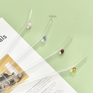 <span class=keywords><strong>Paille</strong></span> en <span class=keywords><strong>verre</strong></span> borosilicate de haute qualité <span class=keywords><strong>avec</strong></span> motif champignon 3D et nœud rose, couleur personnalisable, compatible lave-vaisselle - Product Image 3
