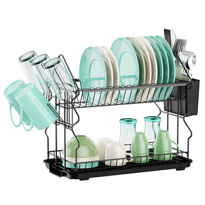 Newest High Quality With Pp Plastic Cutlery Box And Water Tray Multifunctional Sink Draining Dish Bowl Rack