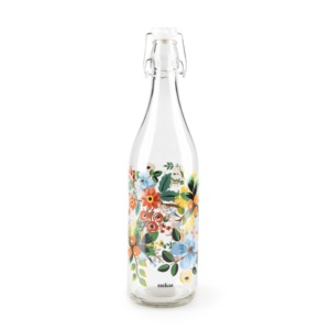 Bottiglia in Vetro Excelsa 1 L Design Floreale Multicolore con Tappo a Cerniera Riutilizzabile Stile Bohémien da Viaggio - Product Image 1