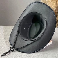 Sombrero de vaquero de cuero personalizado al por mayor, sombrero de Sol de ala ancha de estilo occidental con protección UV para montar al aire libre, fiesta de viaje