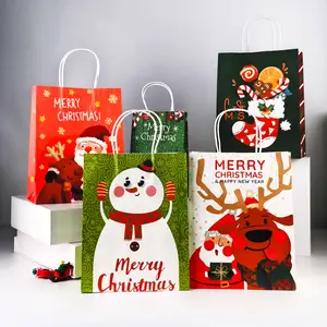 Benutzer definierte recycelte Weihnachten Kraft papier weiße Papp tasche Hot Stamp ing Branded Geburtstag Weihnachts geschenk Boutique Einkaufstasche