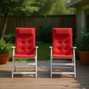 เบาะรองนั่งเก้าอี้พนักพิงสูงสีแดง ชุดเบาะรองนั่งและหมอนรองหลังโพลีเอสเตอร์ 2 ชิ้น ถอดซักได้ ดีไซน์ลายควิลท์สีพื้น - Product Image 2