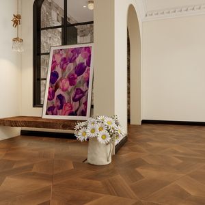 Parquet contrecollé en chêne blanc brun foncé brossé, finition rustique à chevrons, avec motif personnalisé et finition haut <span class=keywords><strong>de</strong></span> gamme - Product Image 2