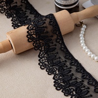 Dentelle en tulle de soie laiteuse creuse de 6 cm, broderie soluble dans l'eau noire et blanche, pour la confection de vêtements et la décoration de robes