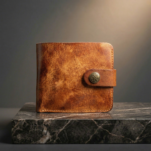Vintage Genuine Leather Men's <b>Wallet</b> Retro Distressed Cowhide Bifold Purse Short Card Holder with Snap Button Luxury Clutch - Product Image 1