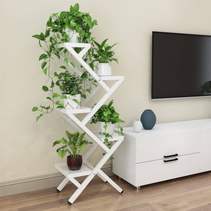 Support à plantes multi-niveaux blanc/noir en métal et bois, simple, moderne, écologique, léger, durable, pour intérieur et extérieur, maison et jardin - Product Image 3