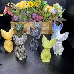 Figurine d'animal en cristal sculptée à la <span class=keywords><strong>main</strong></span>, <span class=keywords><strong>chat</strong></span> Sphynx en cristal naturel mélangé, artisanat en cristal, cadeau <span class=keywords><strong>de</strong></span> guérison, vente en gros - Product Image 1