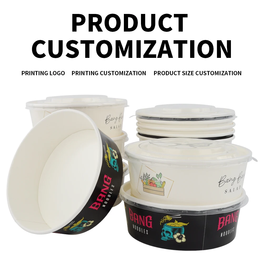 Disposable Custom Printed Logo Food Container Paper Fast Food Salad Bowls