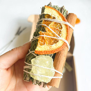 Kit de 7 Piezas de Incienso de Romero, Lavanda, Rodajas de Naranja, <span class=keywords><strong>Canela</strong></span> y Palo Santo, Plato de Cerámica para Quemar con Citrino Curativo - Product Image 3