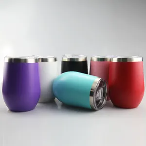 Powder Coating Vacuum Tumbler Stainless Steel Wholesale Cheap Stemless Wine Glass Tumbler Egg Shape Cocktail Red Wine Cup 16OZ