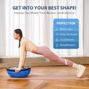 CHENGMO SPORTS 46CM Half Pilates Ball Thickened Explosion-proof Half Ball Balance <strong>Trainer</strong> with Resistance Bands and Air <strong>Pump</strong> - Product Image 3