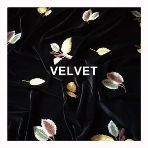 New Fabric Black Stretchy Thick Winter Polyester Embroidery Floral Leaves Velvet Fabric For Clothing